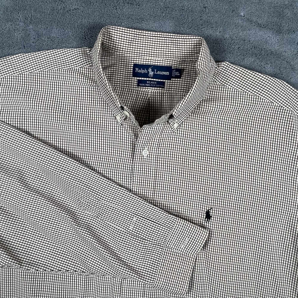 Polo Ralph Lauren Men Blake Button Oxford Shirt XL Tan/Black Plaid Check Two-ply